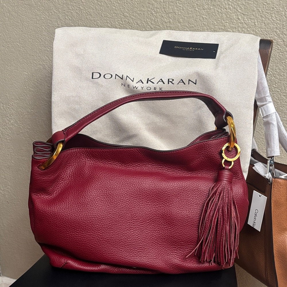Donna Karan Burgundy Shoulder Bag with Tassel
